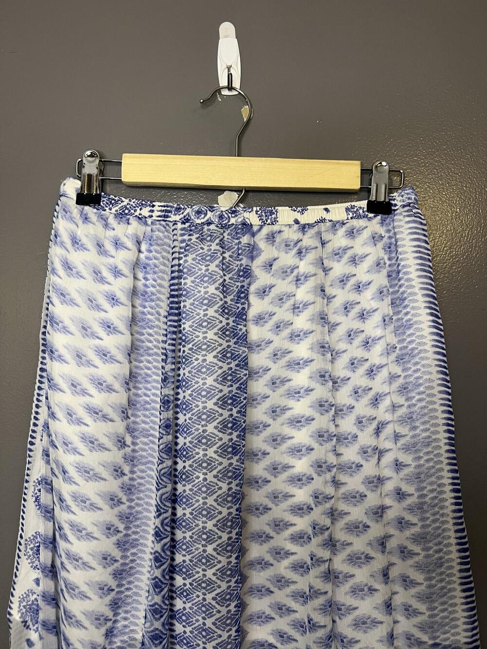 Hollister Skirt Womens Large Blue White Geometric Pleated Maxi Lined Boho